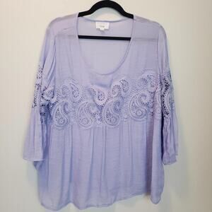 Fyve Lilac Purple Lightweight Paisley‎ Pastel Lace Flowy Top Size Large